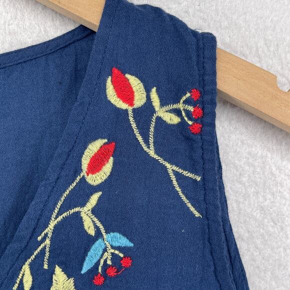 EVYS TREE Tank Top XS Loni Floral V-Neck Ruffle Hem Boho Peasant Cotton Blue - Picture 8 of 12